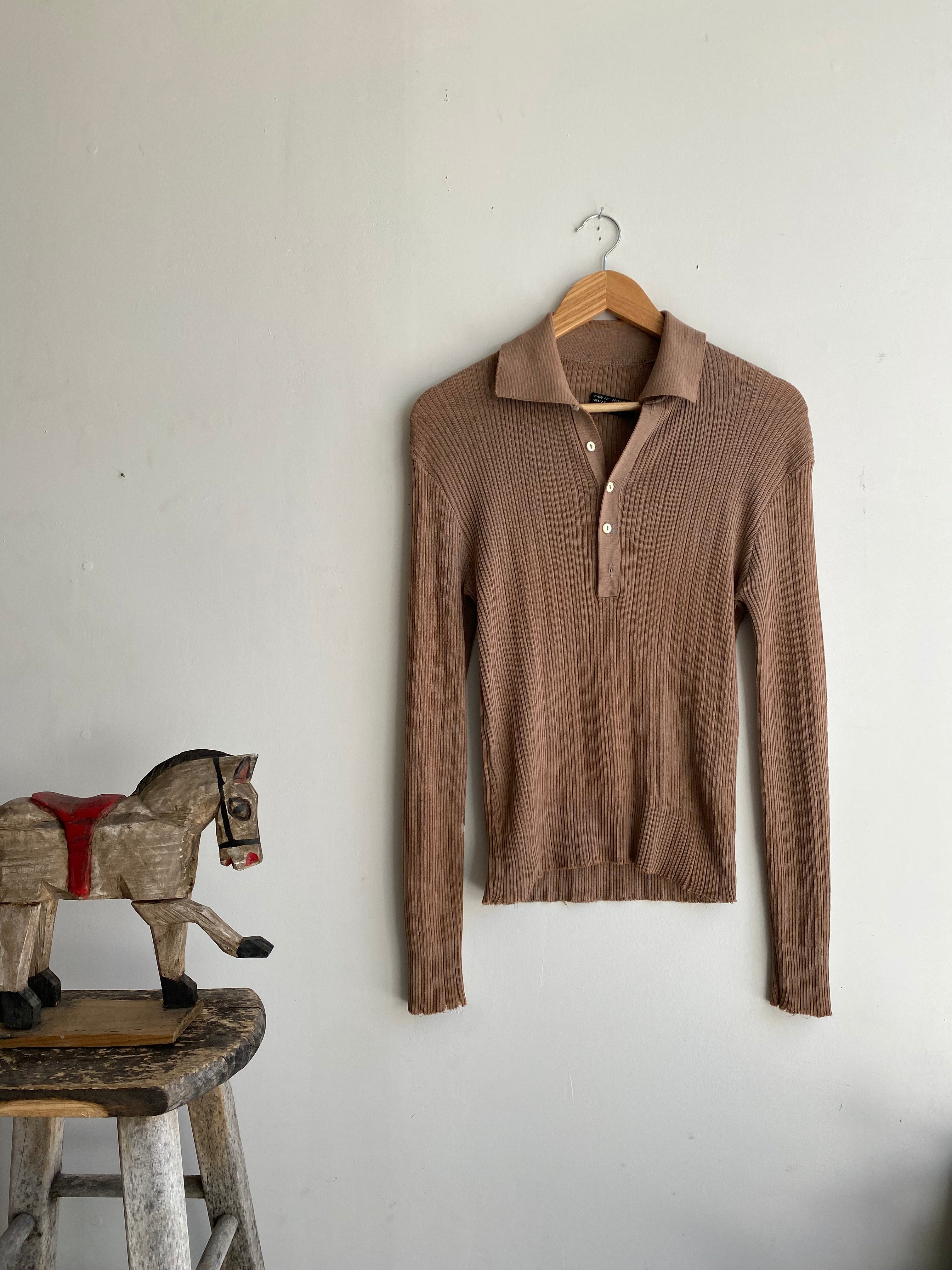 1960s Ribbed Henley Long Sleeve (S/M)