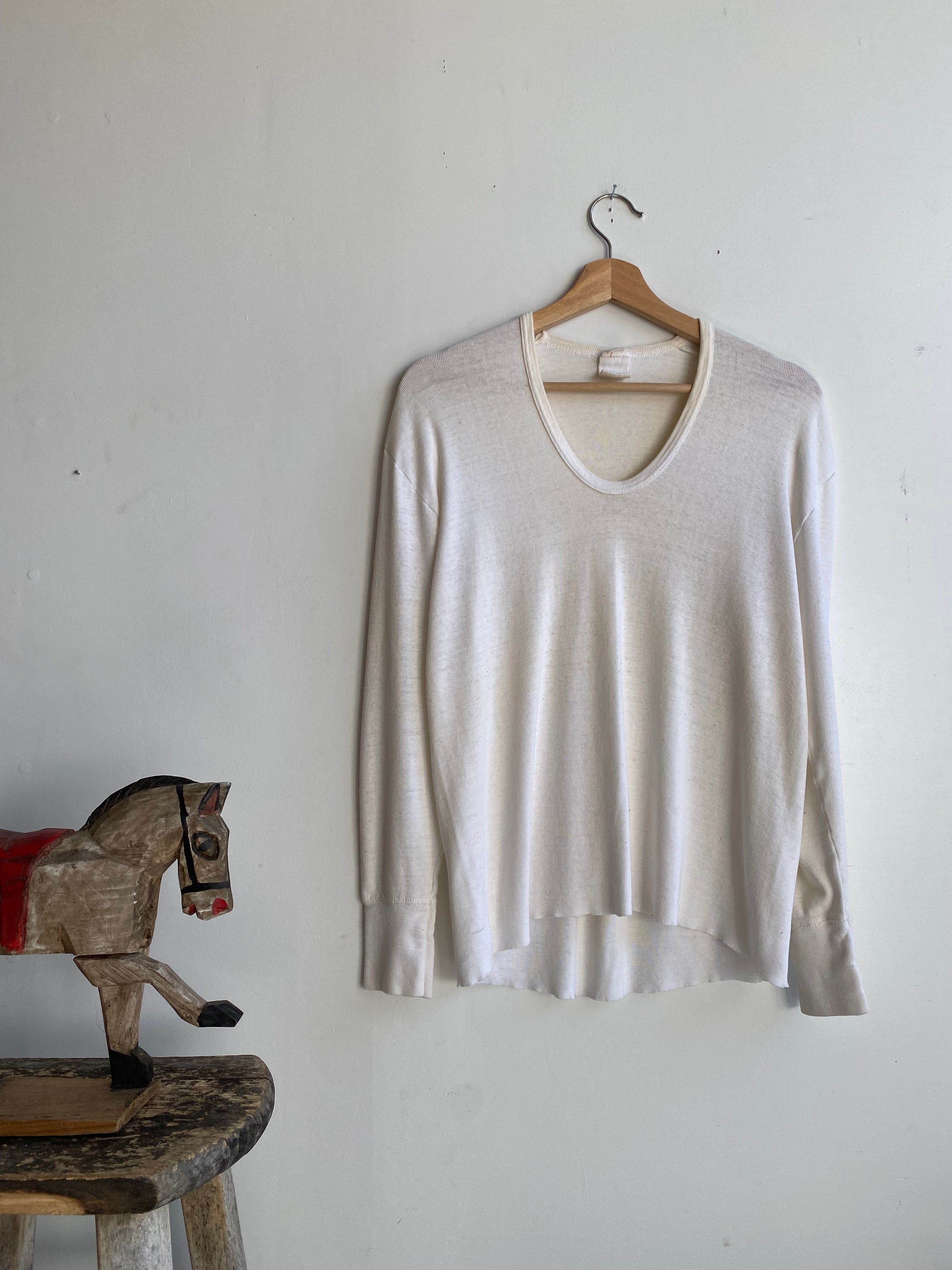 1970s Ribbed U-Neck Long Sleeve (M)