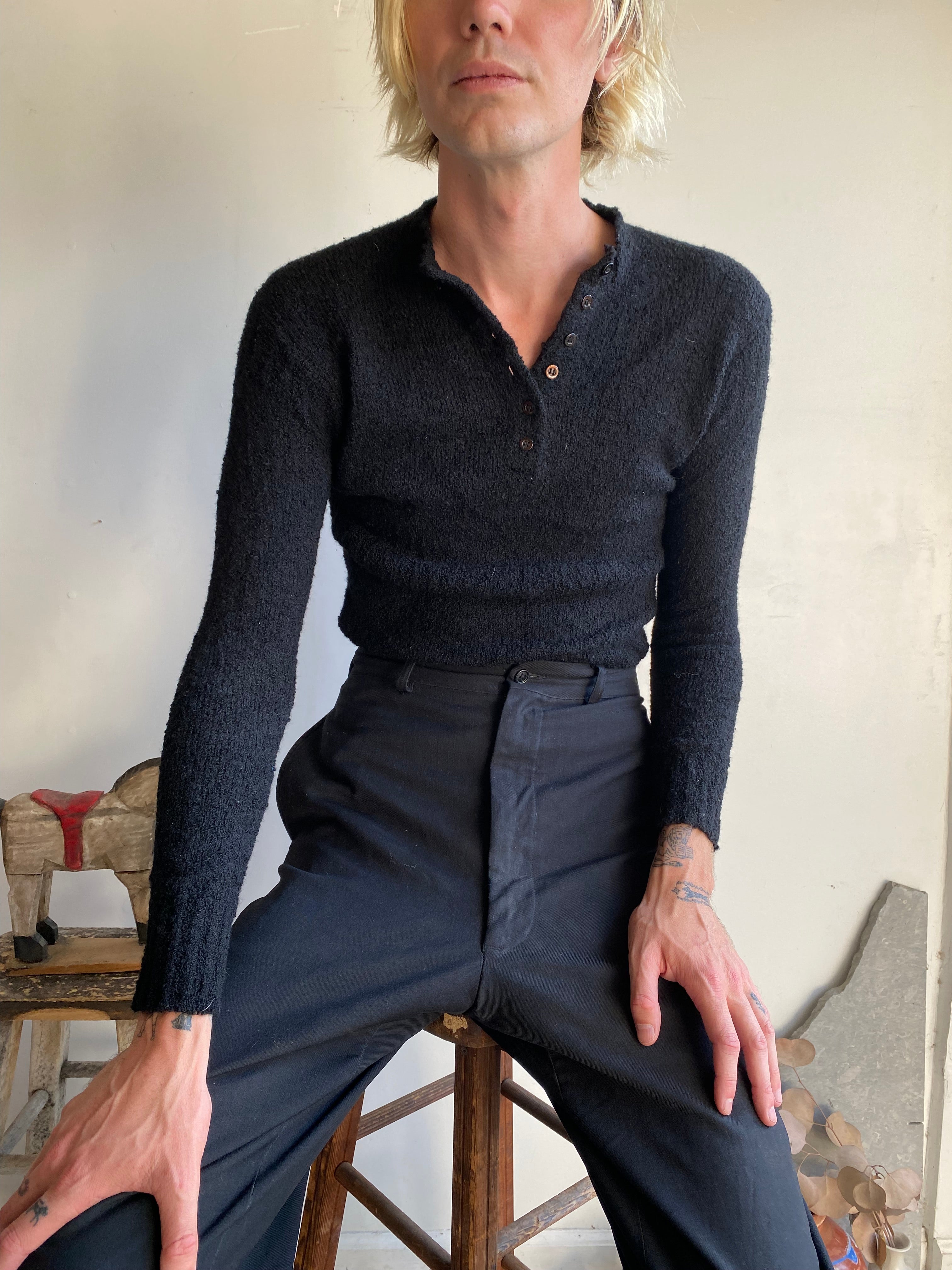 1980s Knit Henley Long Sleeve (S/M)