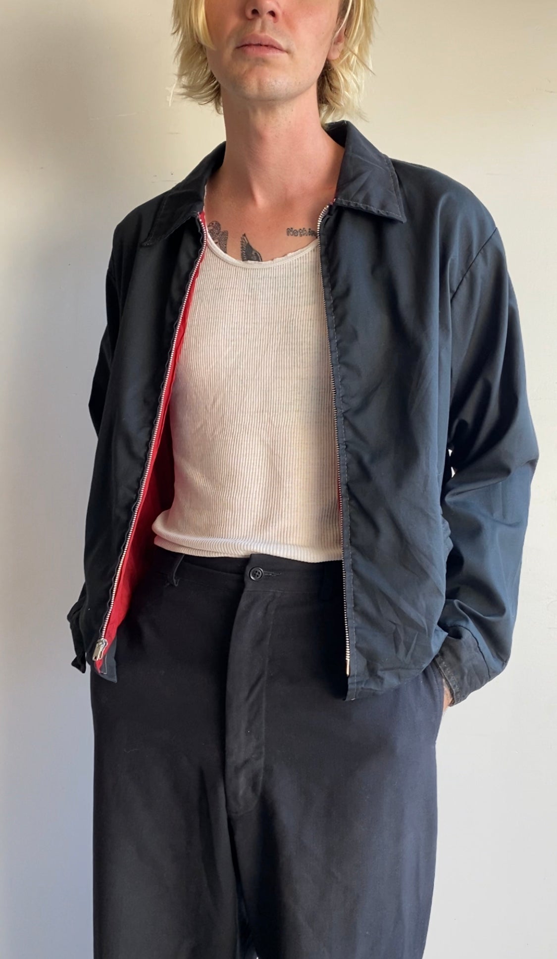 1980s Home Made Work Jacket with Red Lining (M)