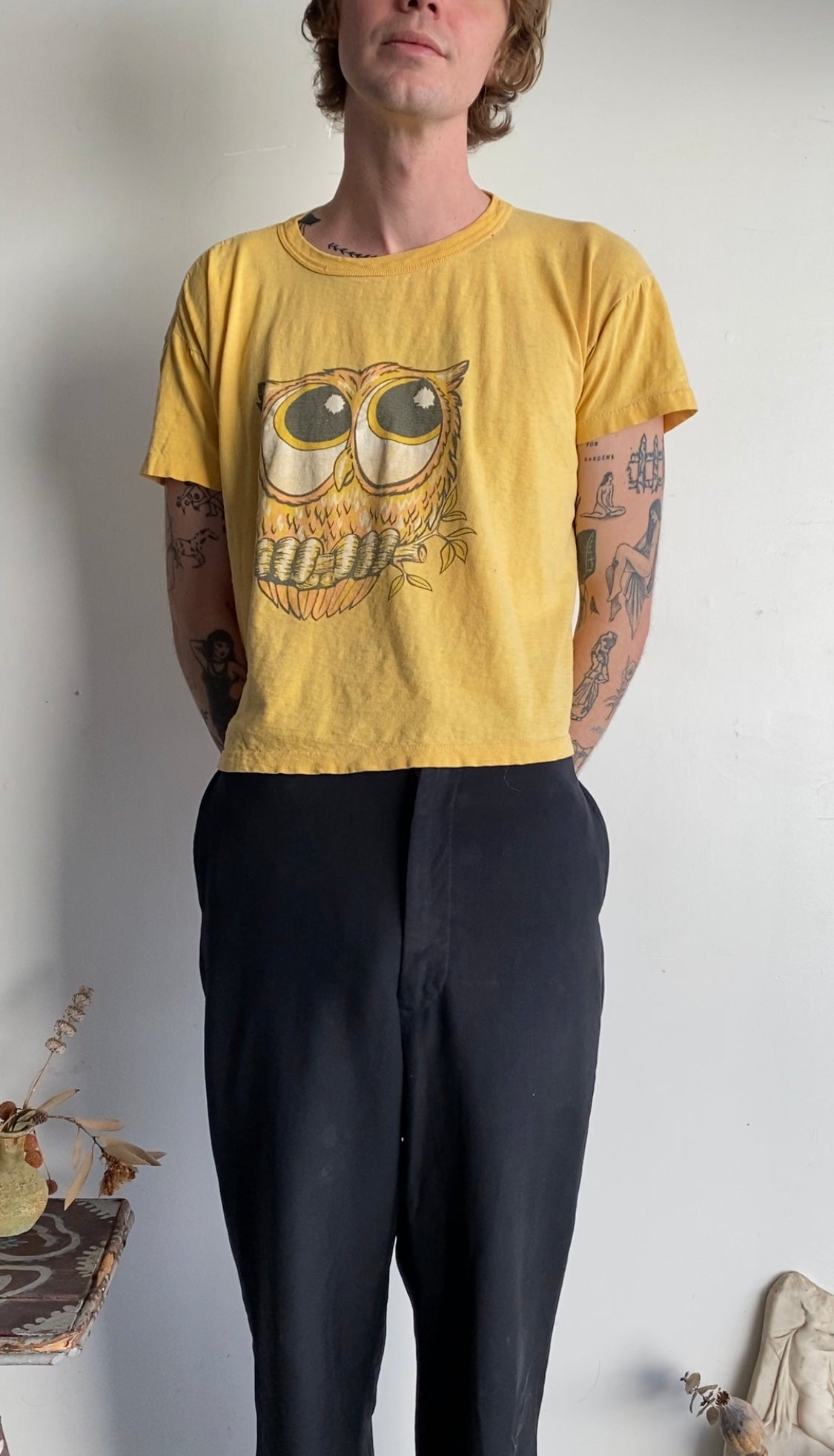 1970s Faded Owl Tee (Boxy S/M)