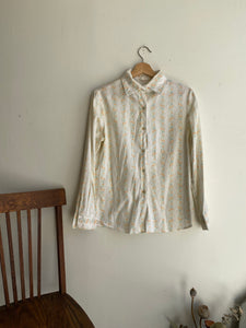 1970s Floral Pattern Dress Shirt (S/M)