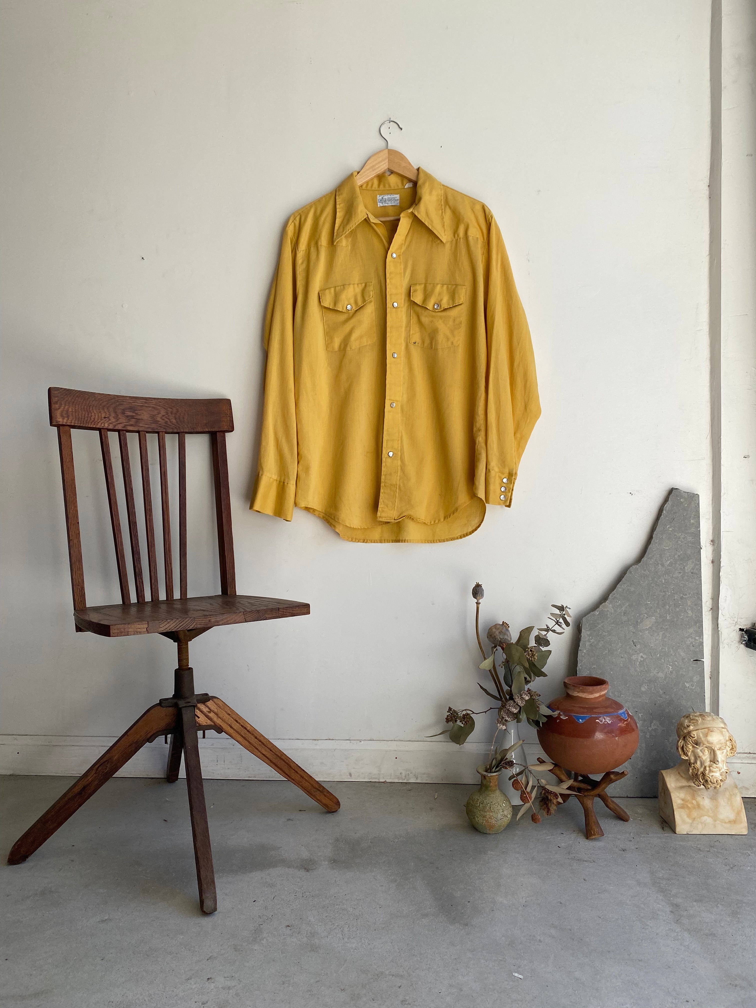 1970s Yellow Pearl Snap Western (L)