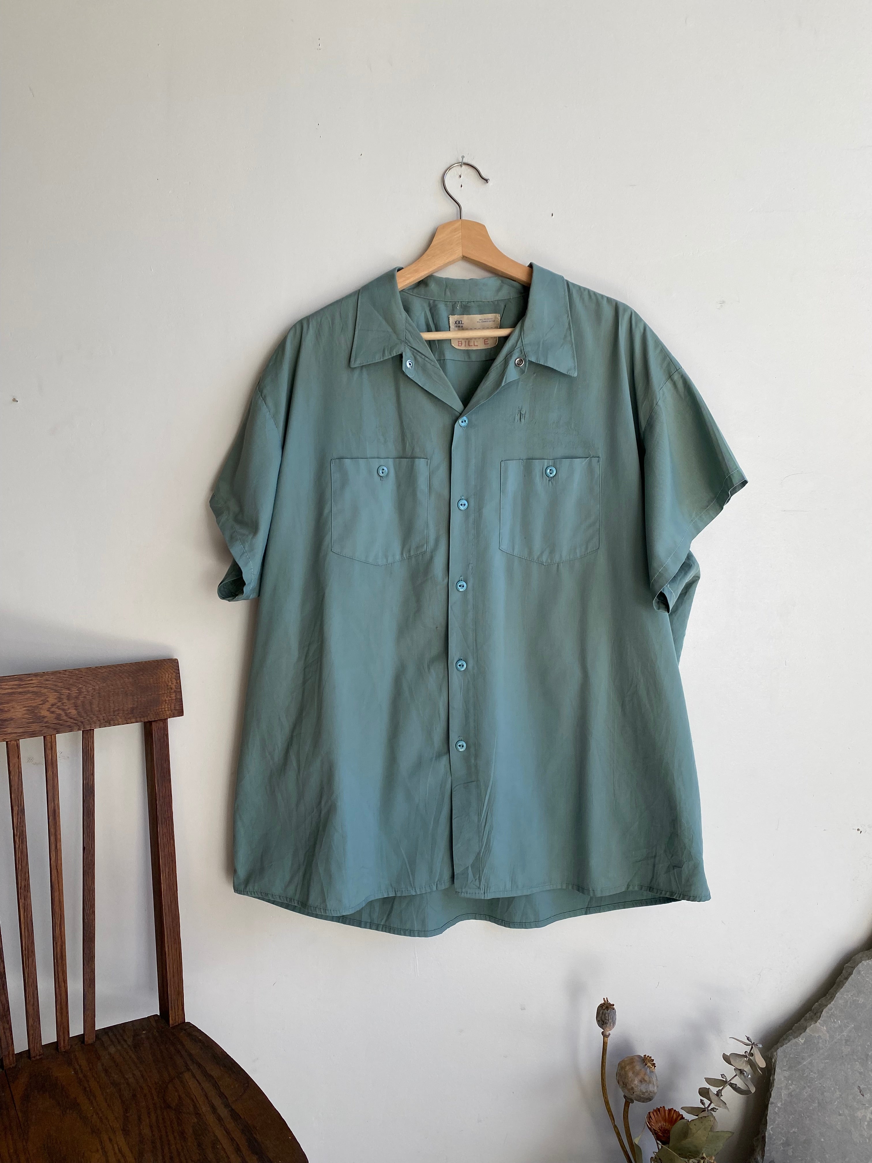 1960s Sage Green Short Sleeve Work Shirt (XL)