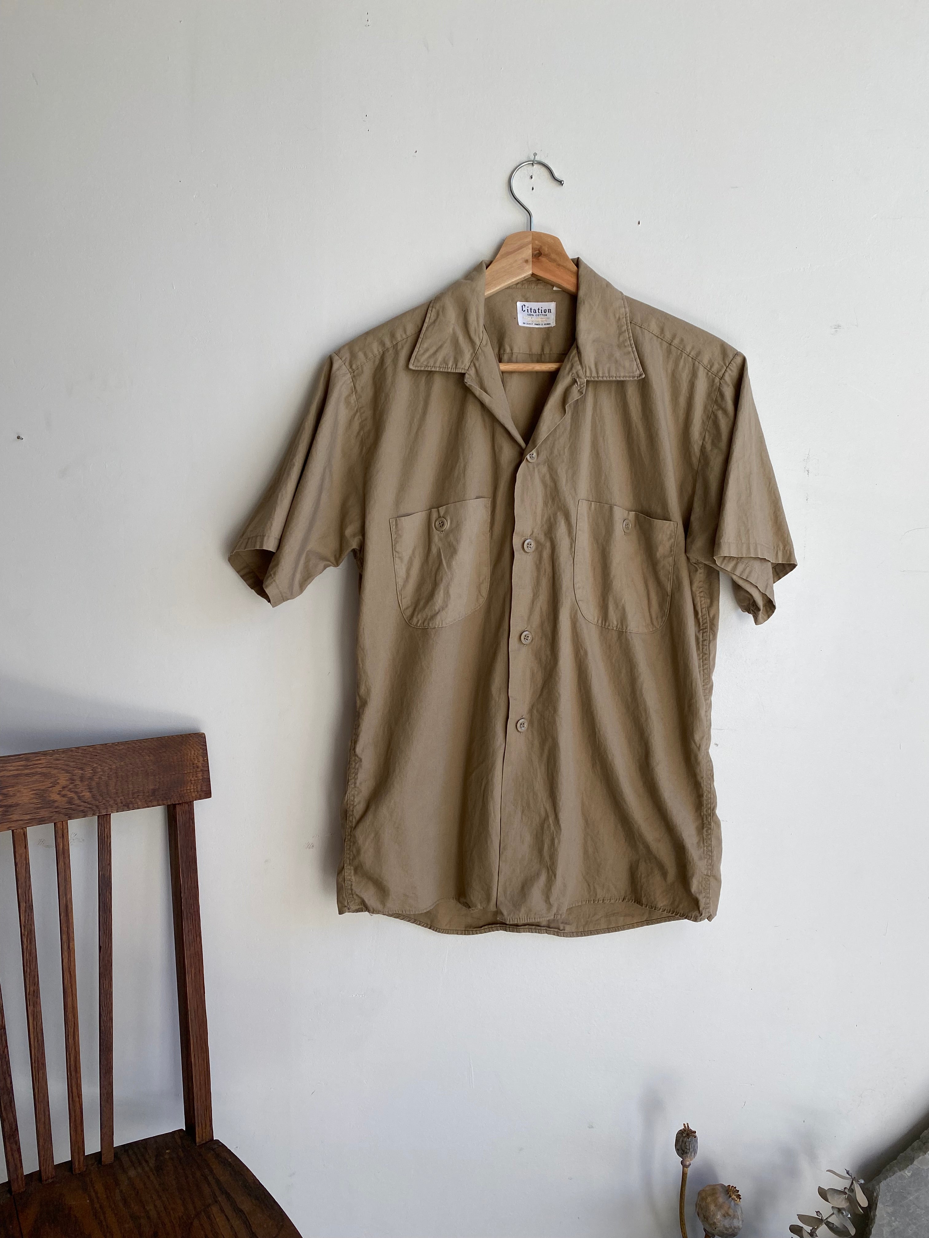 1960s Khaki Short Sleeve Button Up (M)