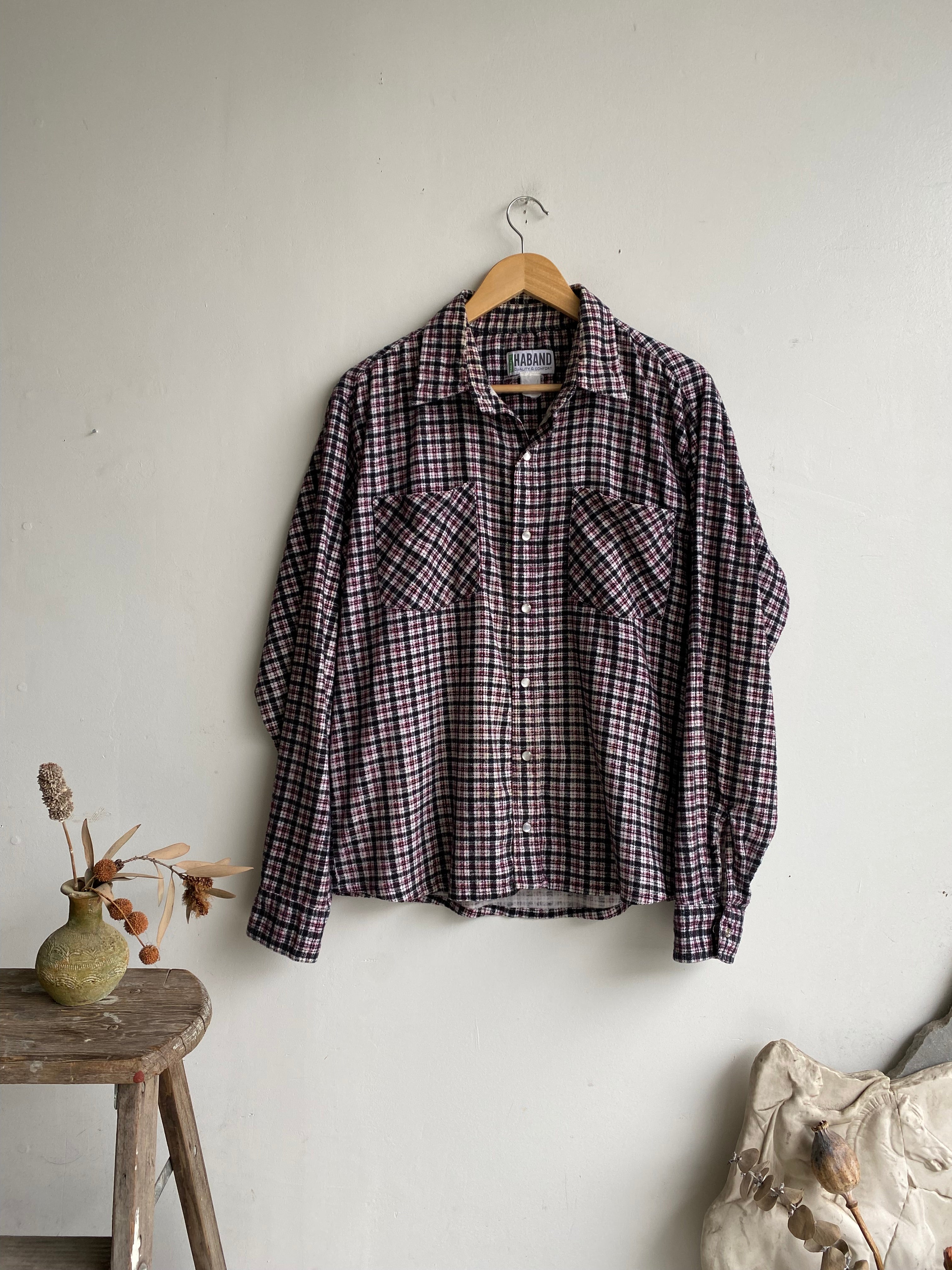 1980s Haband Snap Button Cotton Shirt (M)