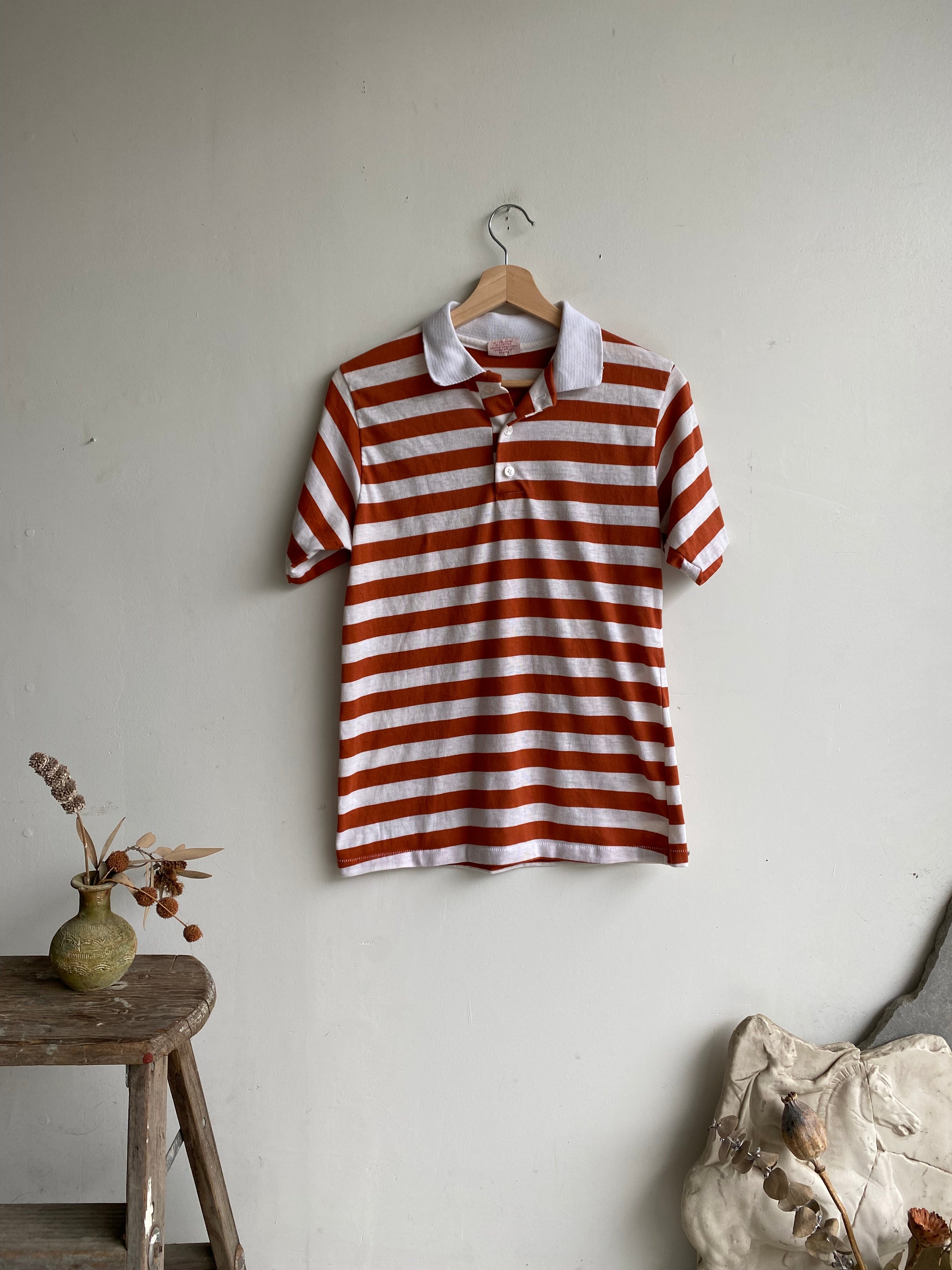 1970s Orange Striped polo (S/M)