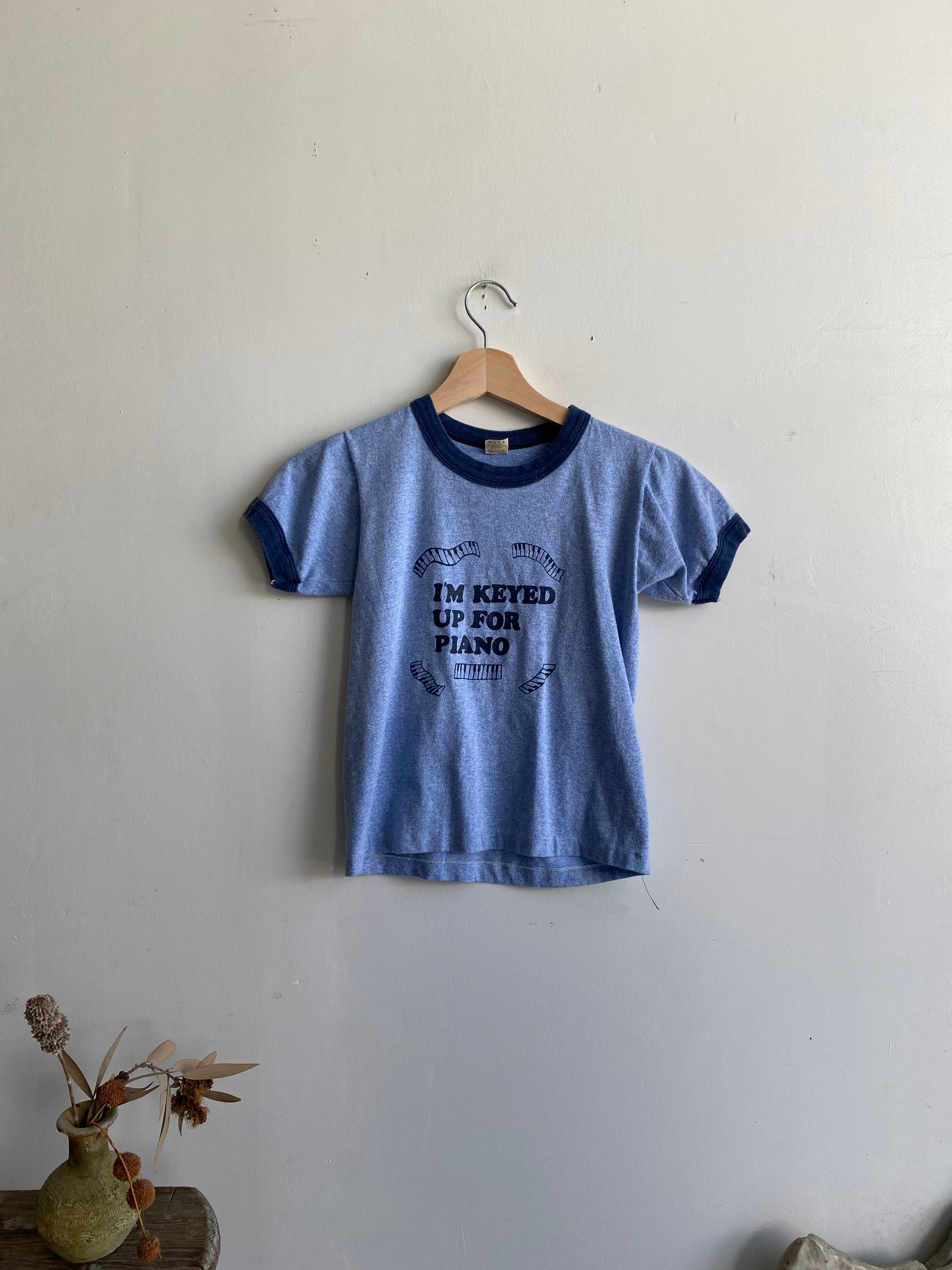 1970s "I'm Keyed Up For Piano" Baby Tee Ringer (XS)