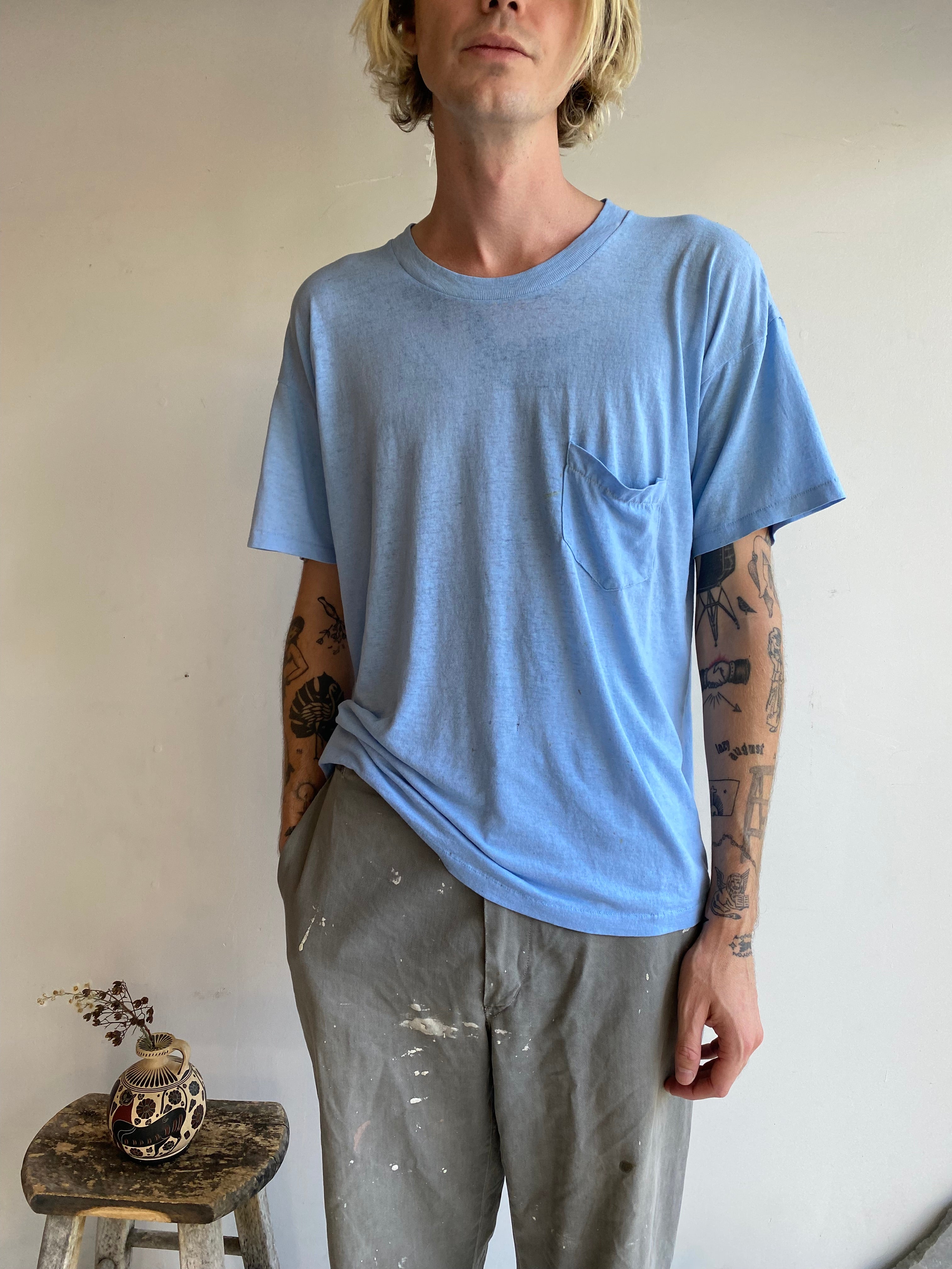 1980s Light Blue Pocket Tee (L)