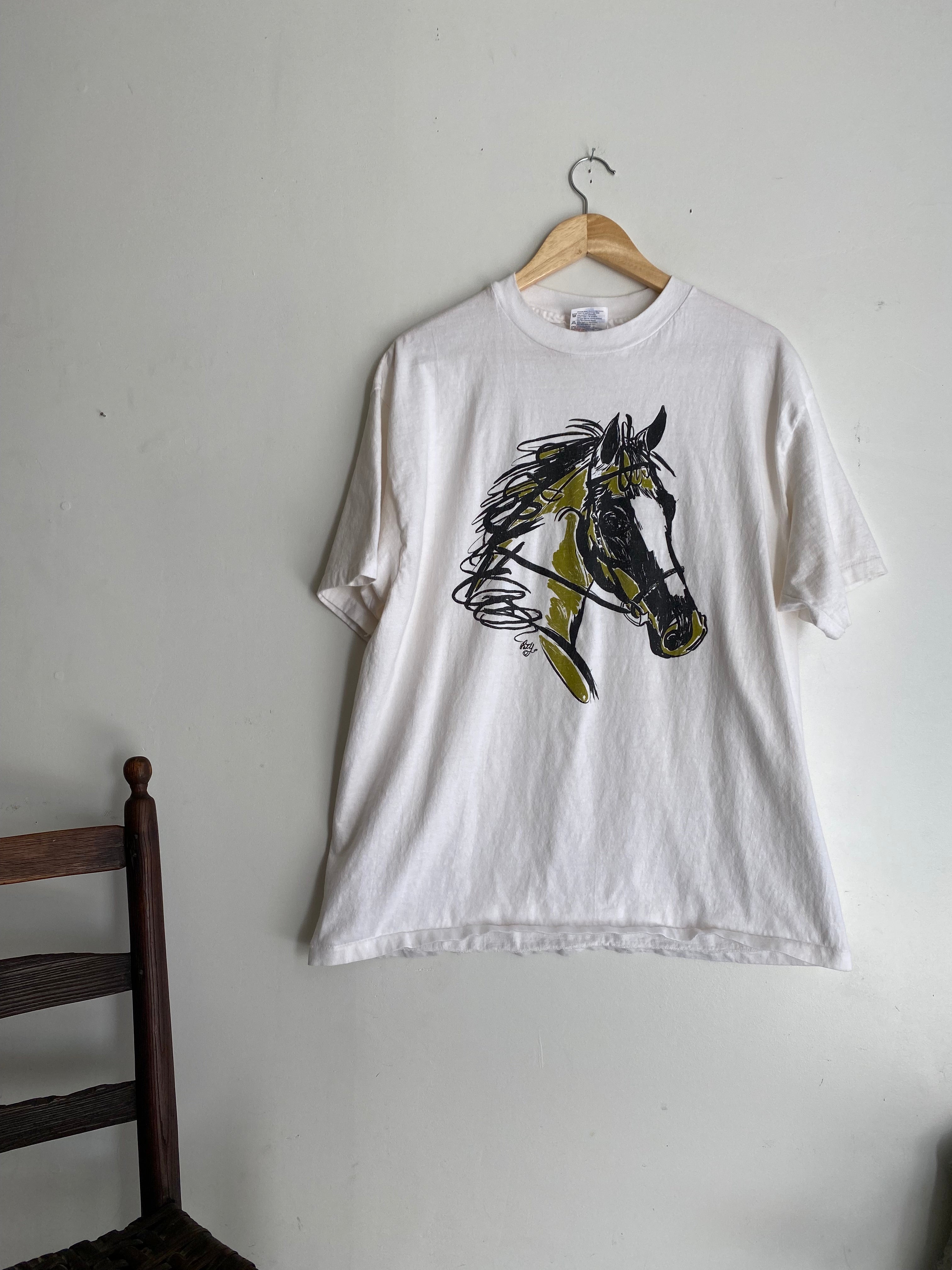 1990s Hand-Drawn Horse T-Shirt (XL)