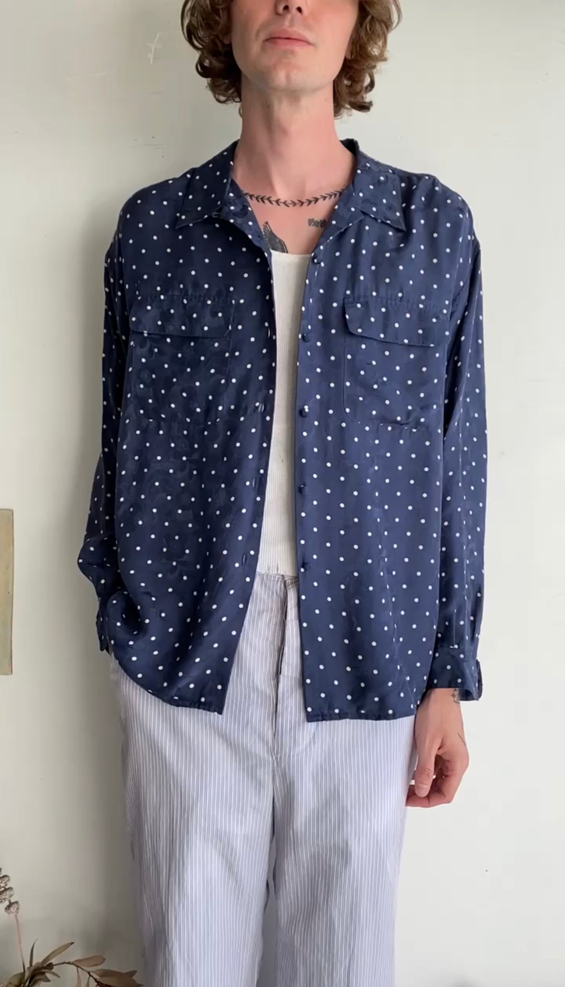 1980s Dotted Floral Silk Shirt