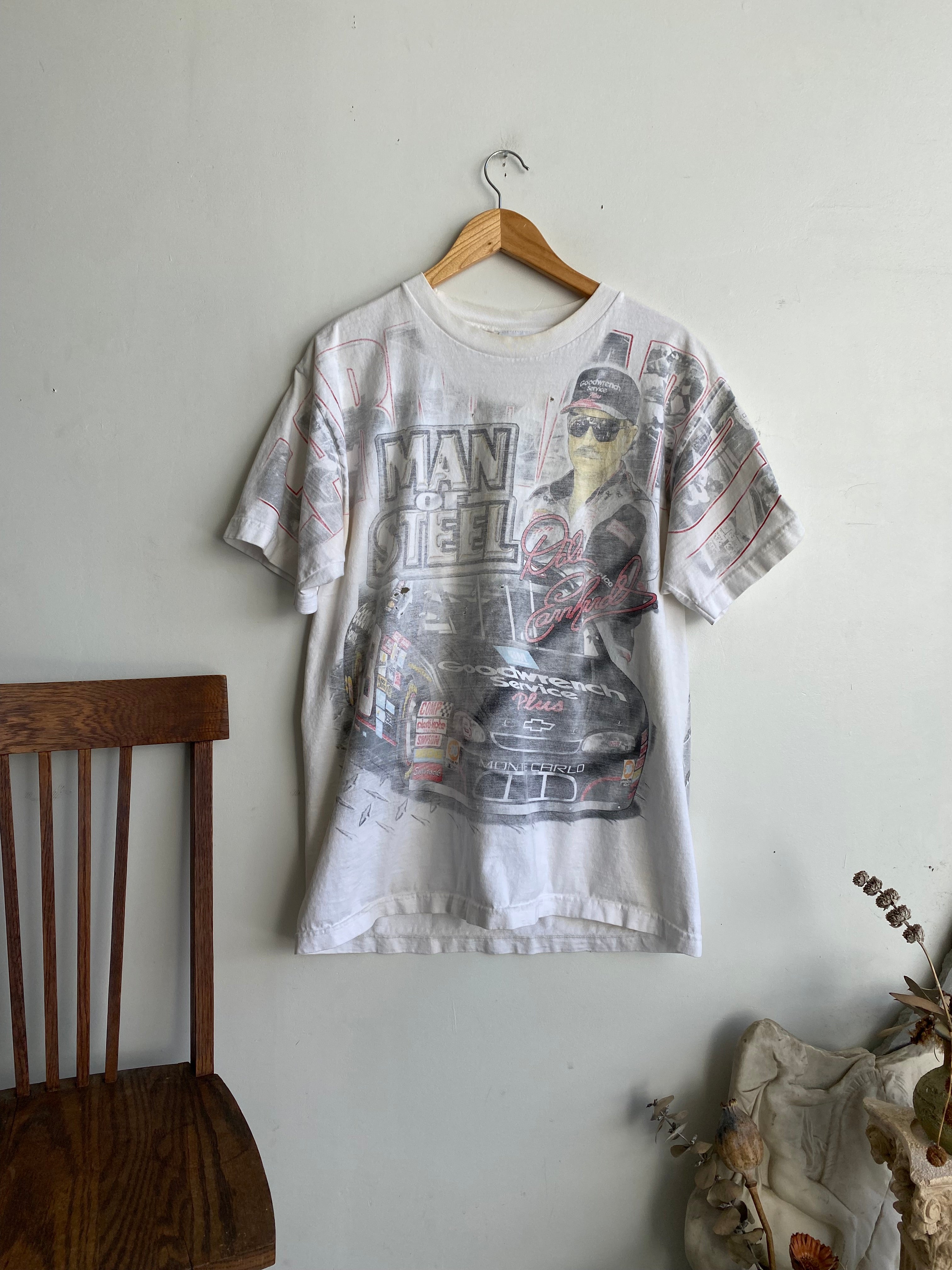1990s All Over Print Faded Dale Earnhardt T-Shirt (L/XL)