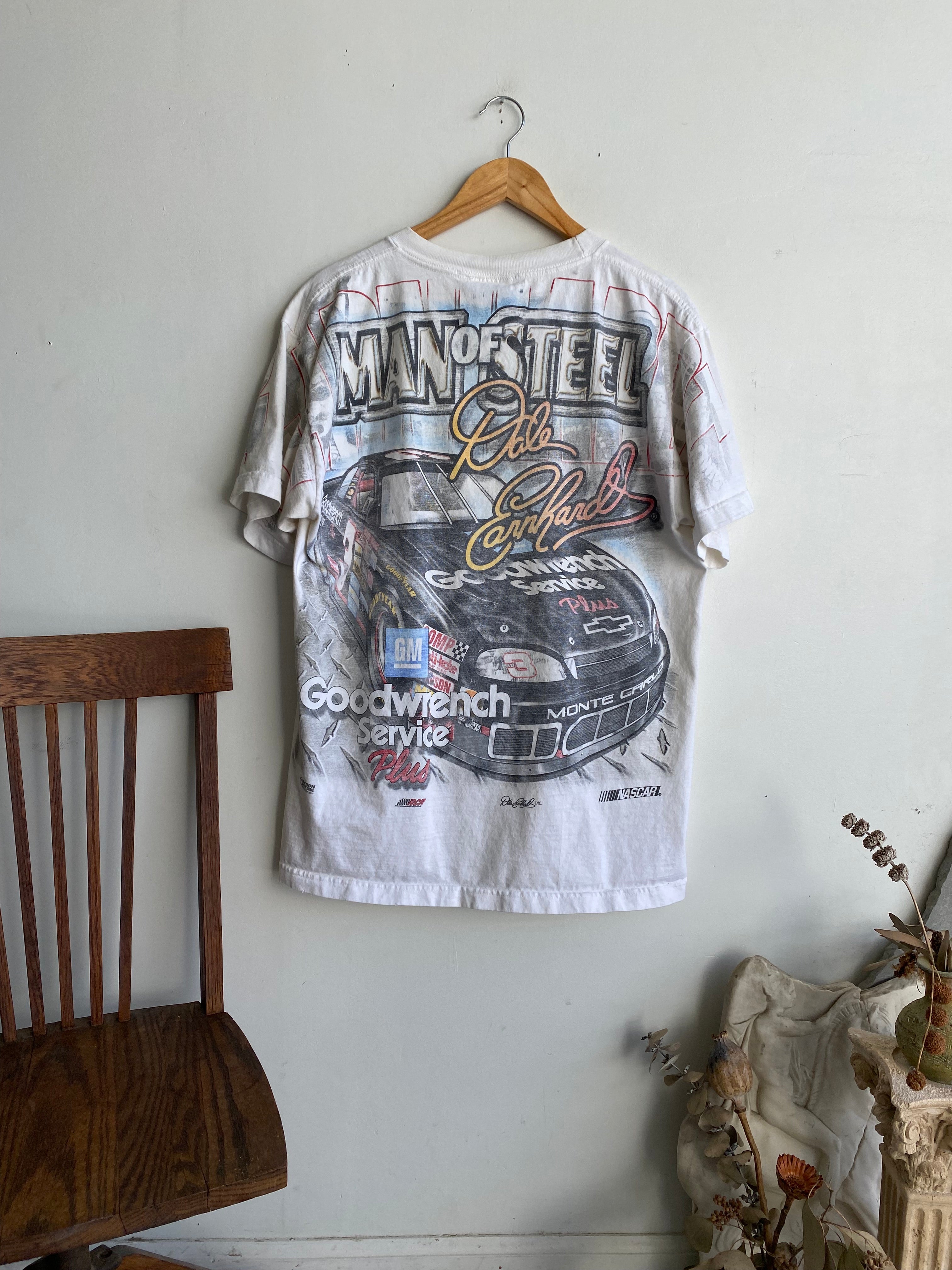 1990s All Over Print Faded Dale Earnhardt T-Shirt (L/XL)