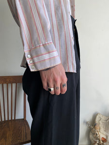 1970s Pink and Gray Striped Western Shirt (L)