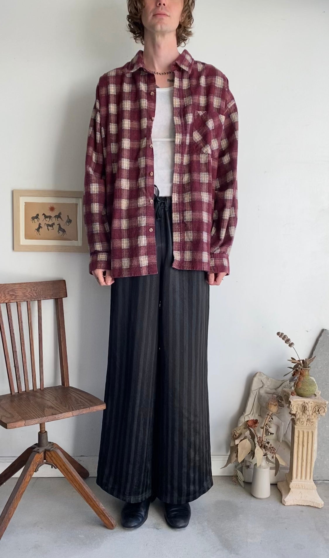 1990s Oversized Wine Red Cotton Flannel (Boxy XXL)