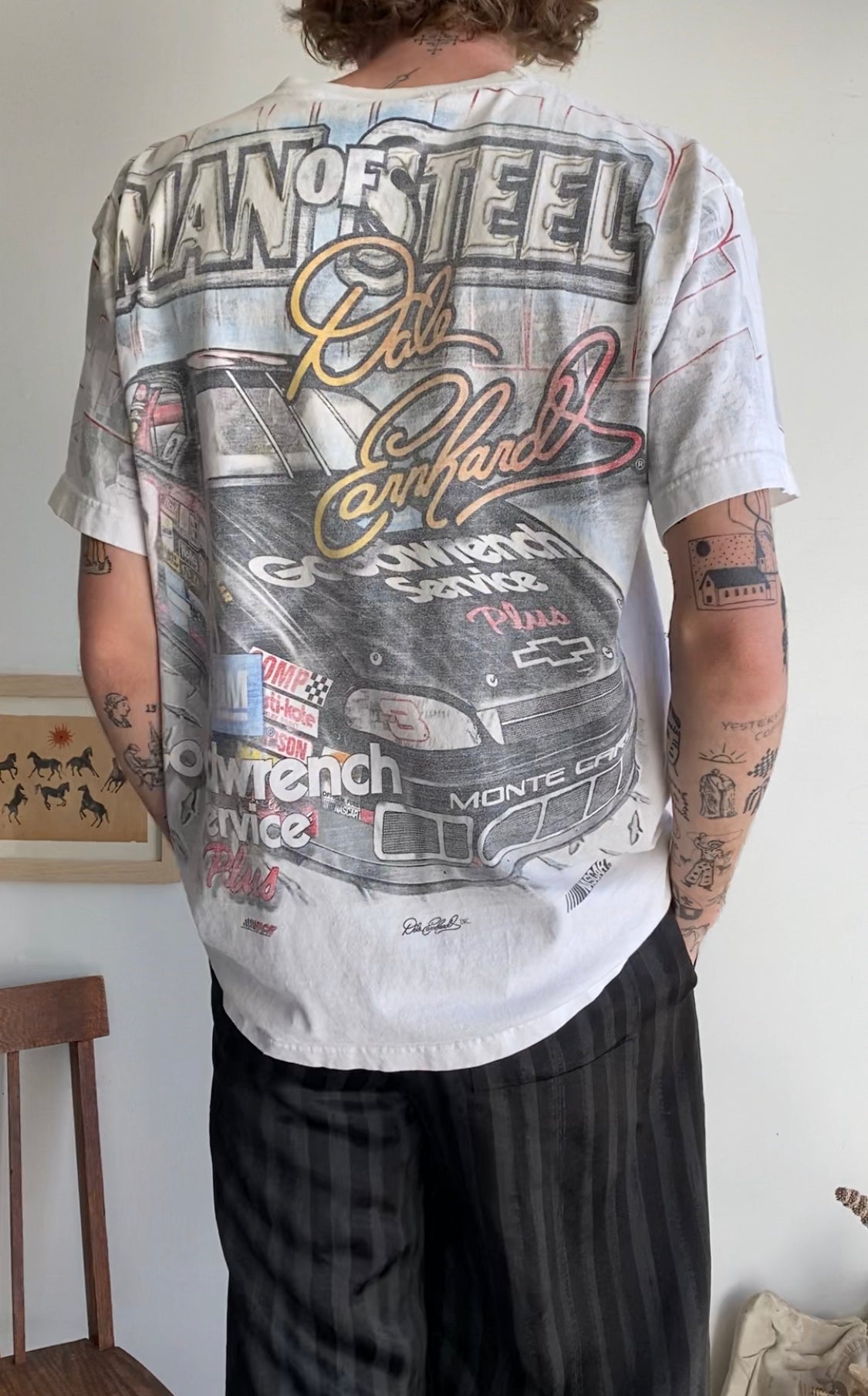 1990s All Over Print Faded Dale Earnhardt T-Shirt (L/XL)