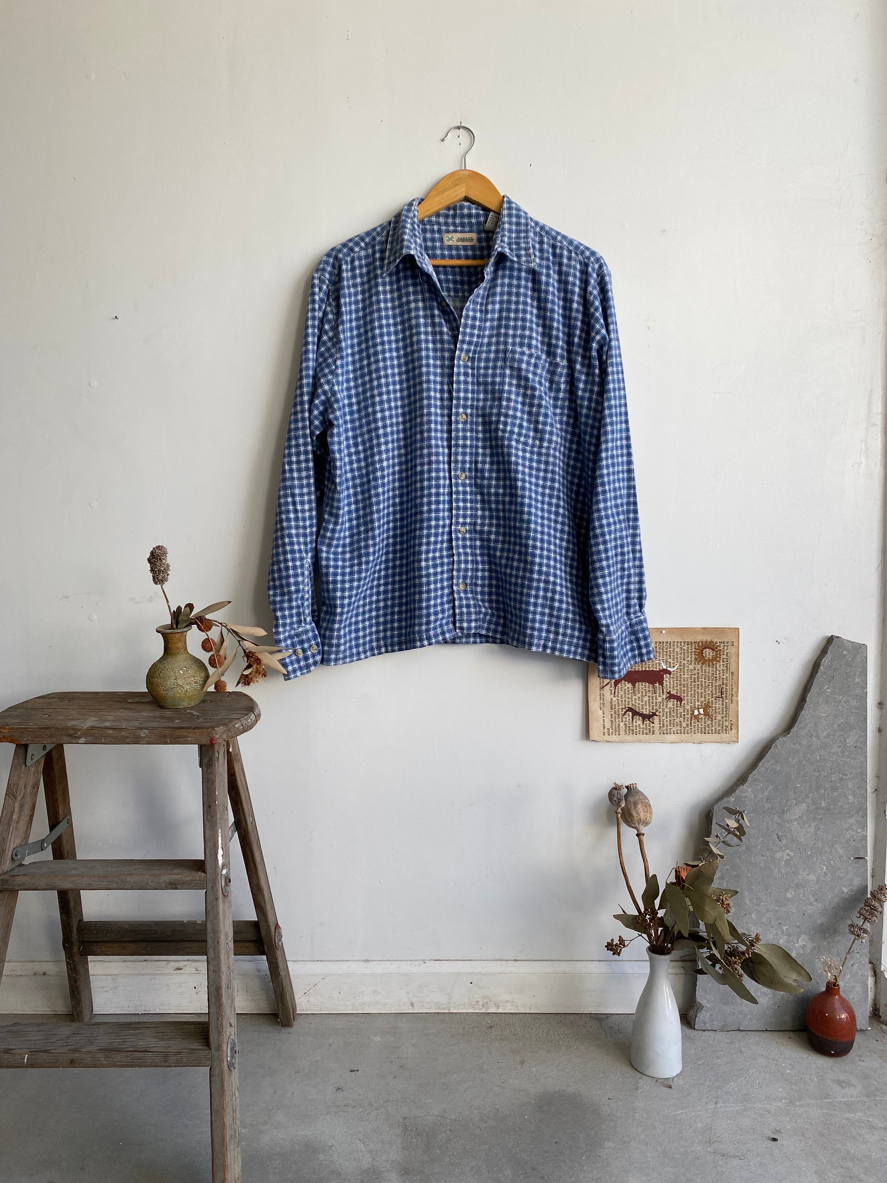 1990s Blue Cotton Flannel (Boxy M)