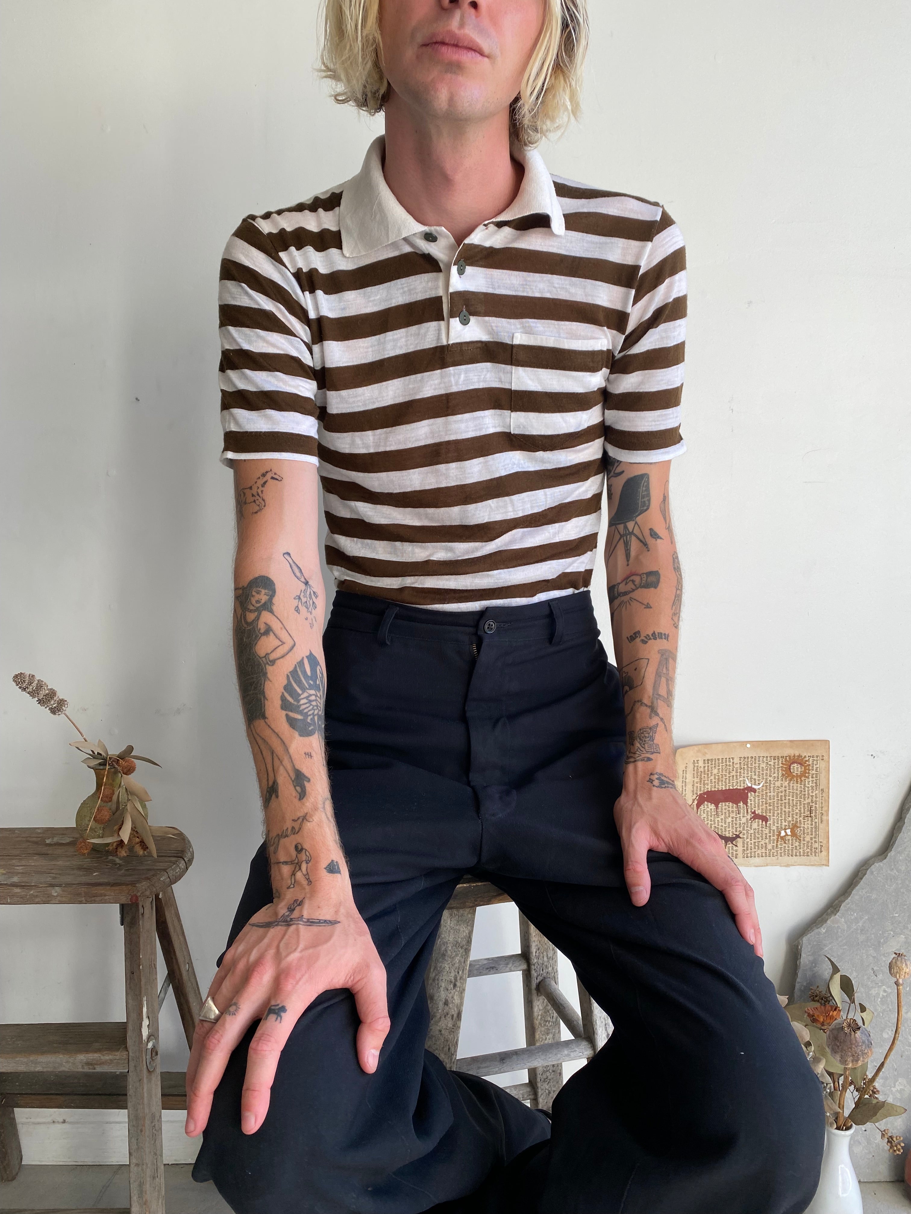 1980s Brown-Stripe Polo (S/M)