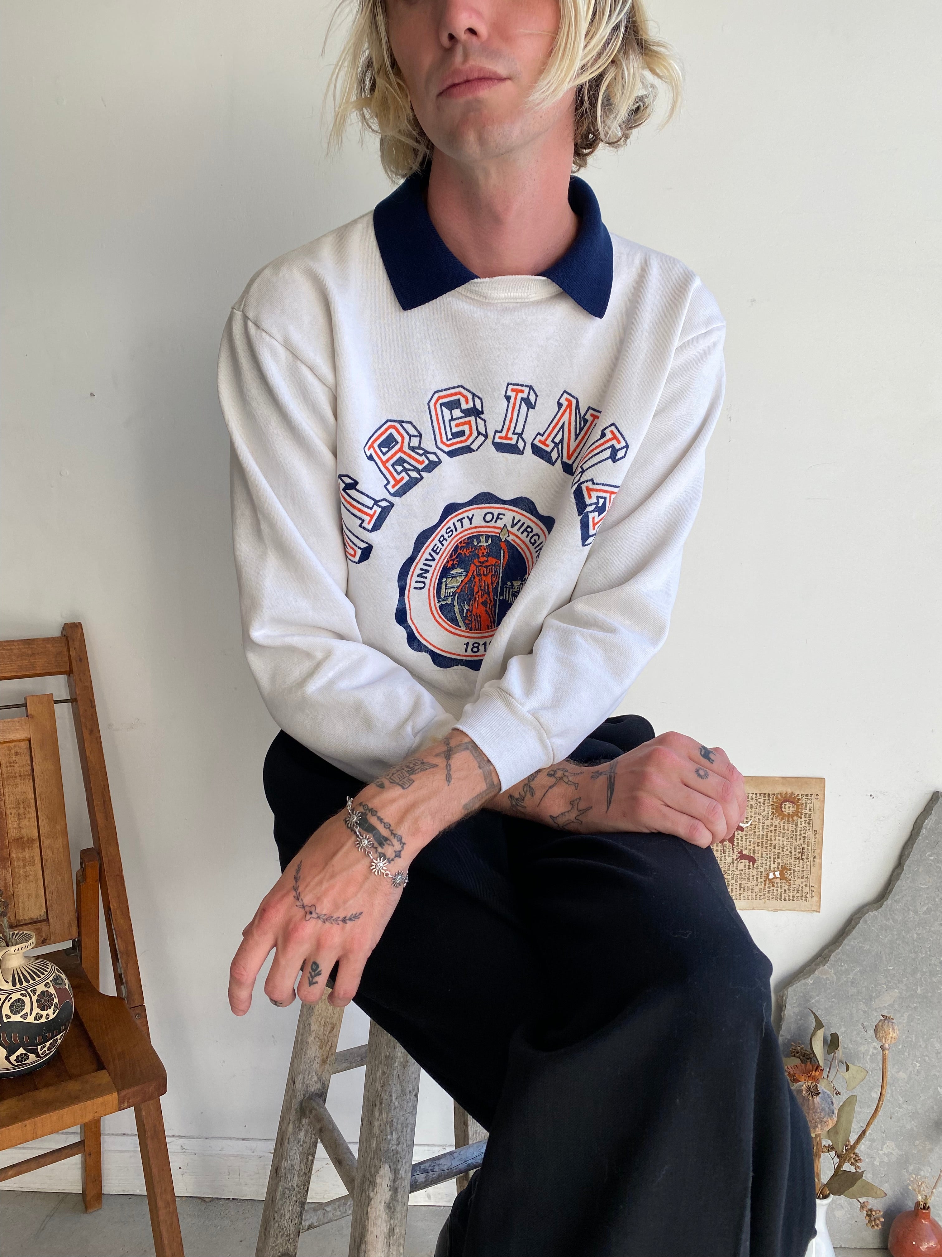 1980s University of Virginia Collared Sweatshirt (Cropped M/L)